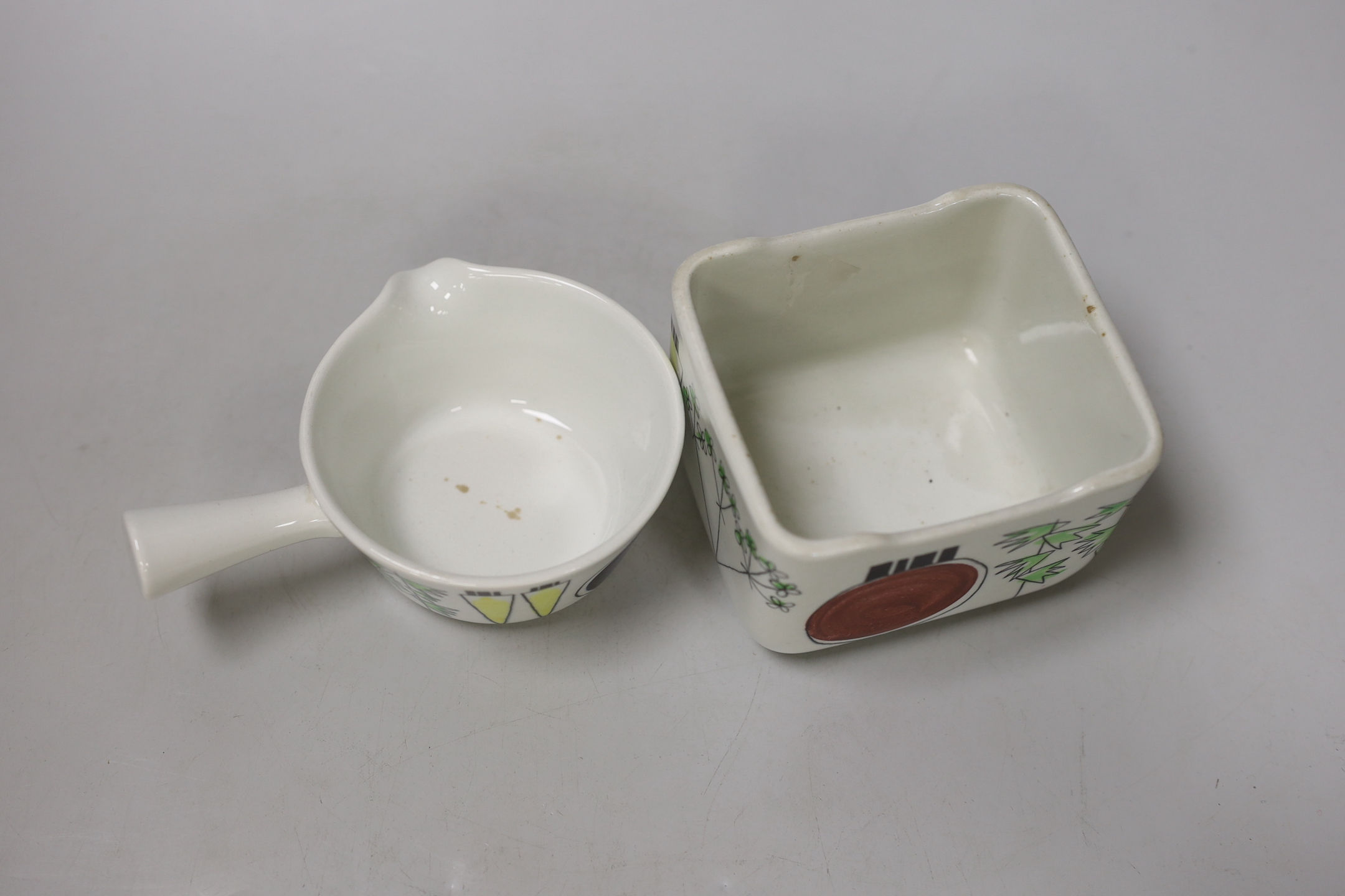 A Rorstrand ‘Picknick’ pot and a similar square dish, designed by Marianne Westman